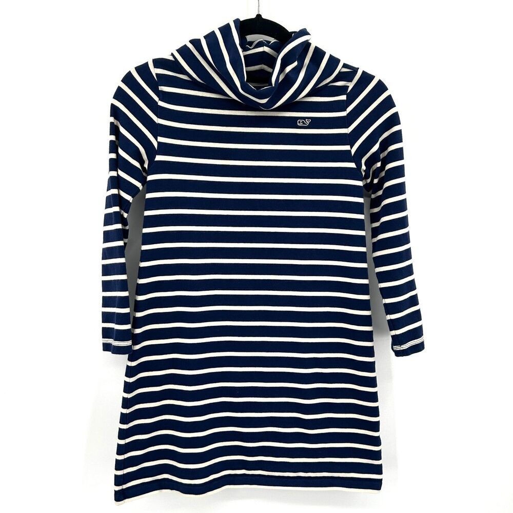 VINEYARD VINES Girl's Blue White Striped Nautical Turtleneck Dress Kids 10 - 12